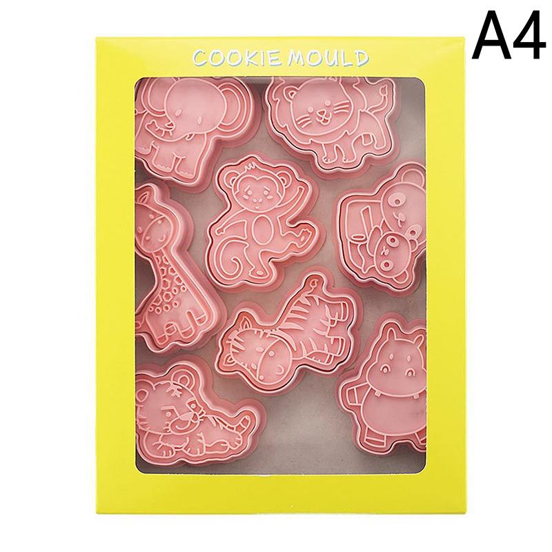 8Pcs Animals Cookie Mold Set Cartoon Cookie Stamp Fondant Cake Decoration Tools 3D Hand Pressure Plastic