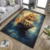 Sailing Ship Map Rug for Adventure Lovers -Vintage Maritime Design, Unique Floor Coverings for Study Rooms Skid resistant carpet