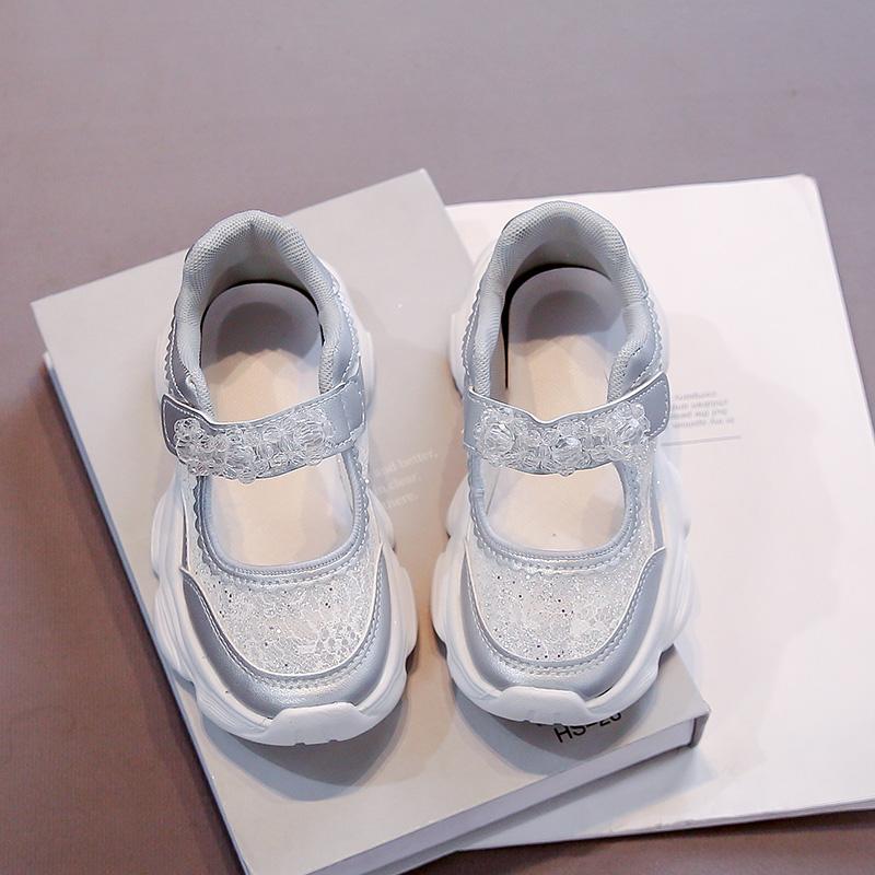Girls Sports Shoes Shiny Sequin Kids Running Shoes with Sweet Beading Non-slip 2025 Summer New Children Princess Shoes Soft Sole
