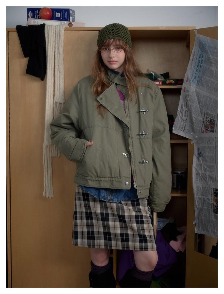 Módní Unisex Retro Praná Metalová Pracovní Bunda - Zimní Stojáček Bavlněný Kabát