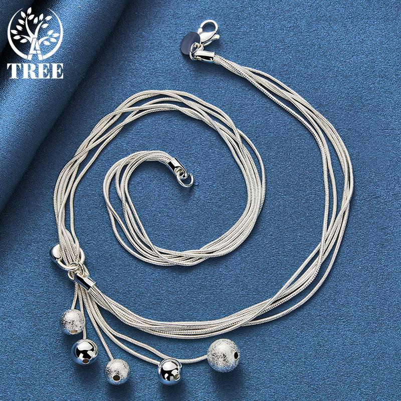 Bijuterii colier cu bile de mărgele netede, argint 925, lanț cu cinci șerpi