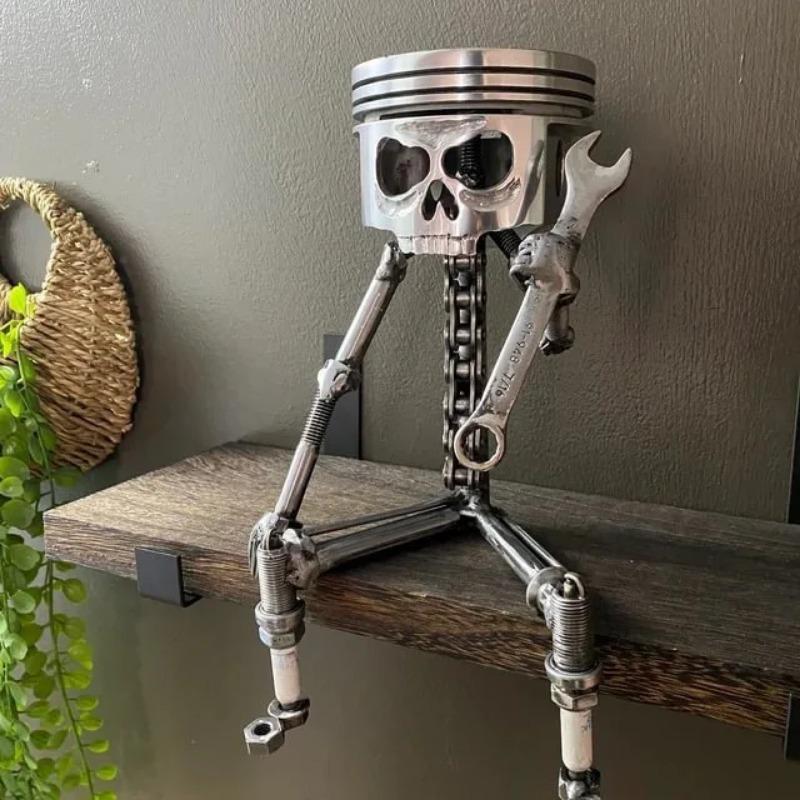 Carved Piston Skull Face Sculpture Resin Skull Artwork Statue Crafts Home and Office Personalised Desktop Decoration Ornaments