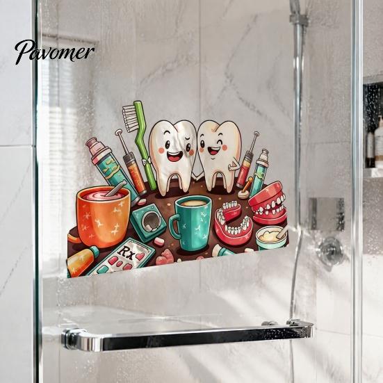 Cute Tooth Wall Decals Cartoon Smiling Teeth Decals, Dental Tools Self-Adhesive Stickers, Funny Easy Peel Stick Art for Kids Bedroom Clinic
