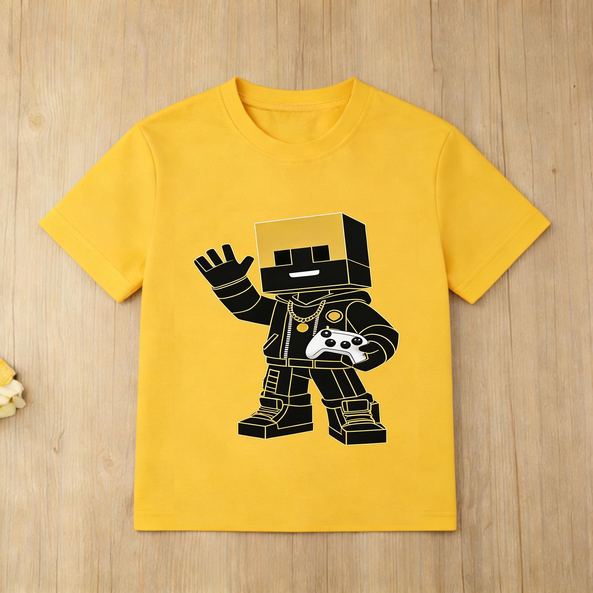 Roblox Game Kids Tshirt Cartoon Character Print Short Sleeve Black Top for Children 100