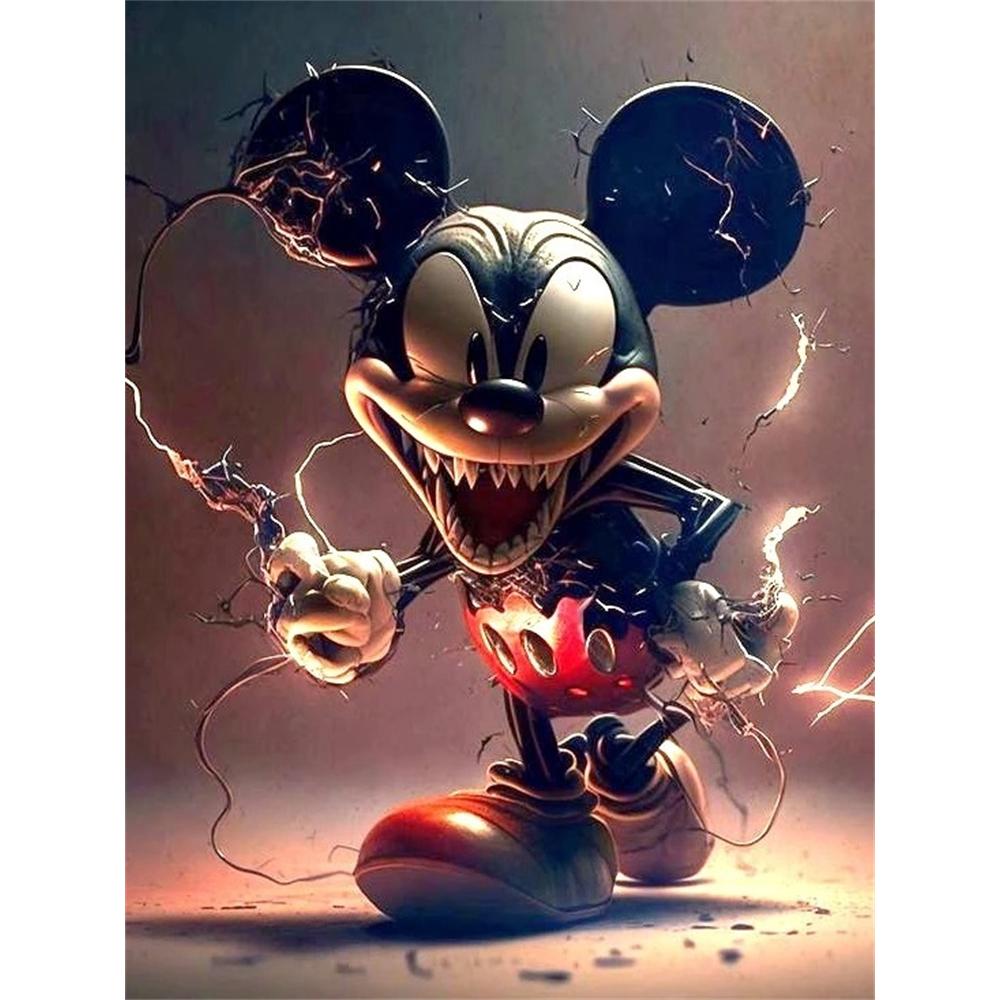 

Disney Diamond Painting Dark Edition Mickey Mouse Art Painting 5D Mosaic Art DIY Cross Stitch Embroidery Set Full Diamond Home Decoration Gift Round 20x30cm