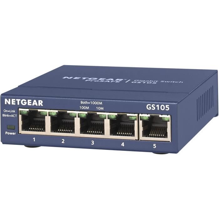 NETGEAR GS105 Switch Ethernet 5 Ports Métal Gigabit (10/100/1000), Protection ProSAFE, Garantie À Vie Idéal Pour Les PME Et TPE