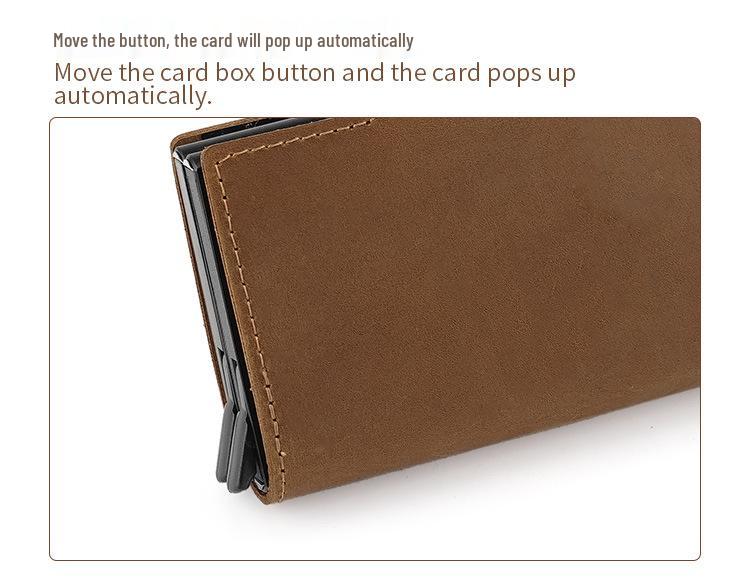 Vintage 2025 Men's Double-Layer Crazy Horse Leather Card Holder with Push-Button Pop-Up and Aluminum Clip