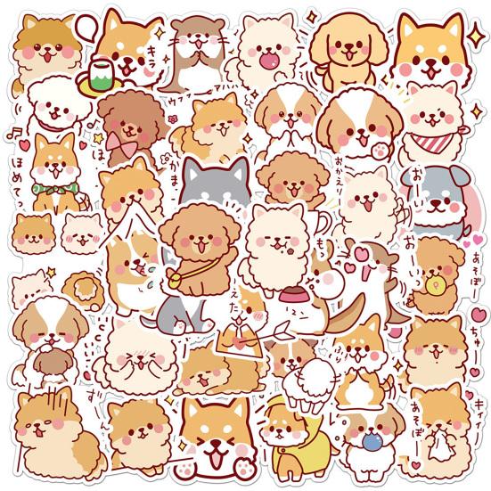 50Pcs DIY Sticker Self-Adhesive Waterproof Clear Printing PVC Cartoon Doggy Pattern Scrapbook Notepad Graffiti Sticker Kids Gift