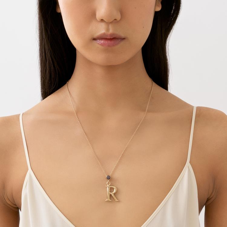 Chloe Alphabet Pendant Letter R Brass Crystal Necklace Unisex necklace Gold CHC23SFO5RBAM-9DA