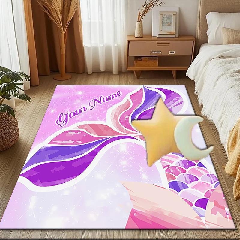 1PC Custom Name Mermaid Tail Fantasy Art Theme Floor Mat Ideal for Living Room, Game Rooms, Office, Bedroom Floor Mat Playful Design