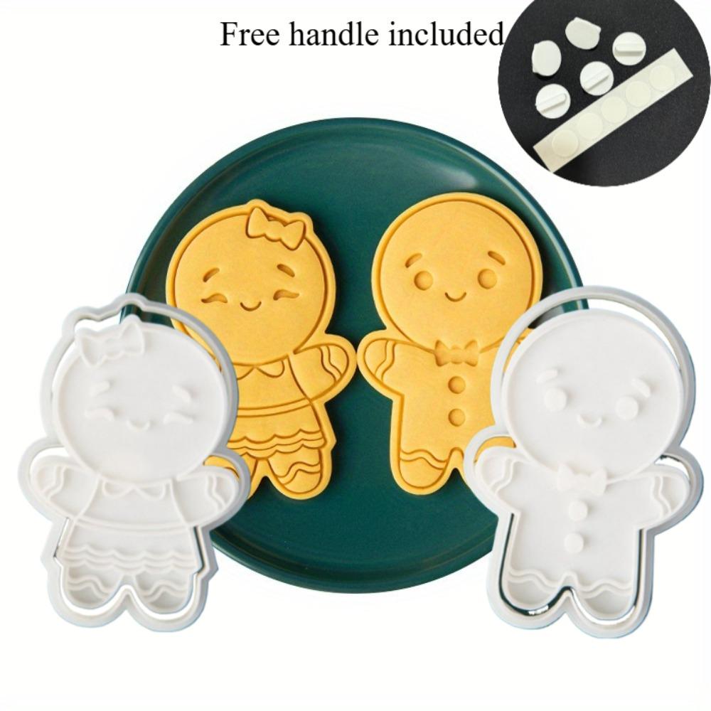 2Pcs Christmas Gingerbread Man Cookie Molds Boy Girl Gingerbread Embosser Stamps for Holiday Cake Decoration New Year Gifts 1