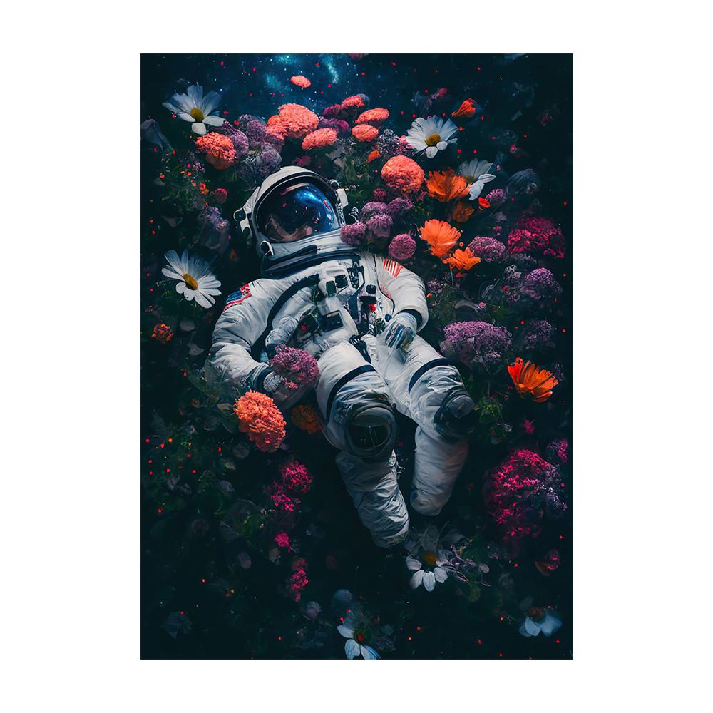 Astronaut Flower Field Painting Canvas Print Wall Art Poster Flourishing of Life Picture for Gift Living Room Home Decor Cuadros