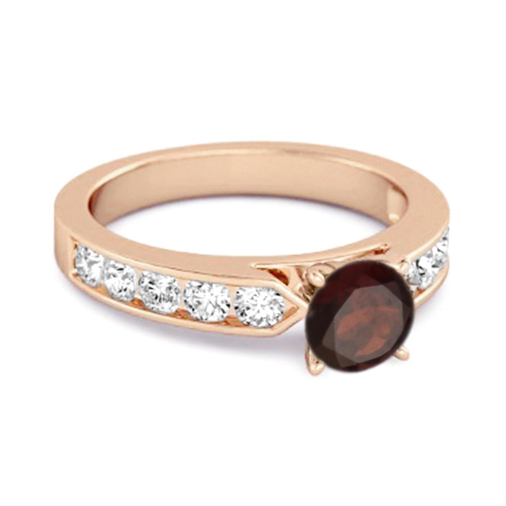 Granat Runder Solitär Statement Ring - 925 Sterlingsilber Roségold Vermeil