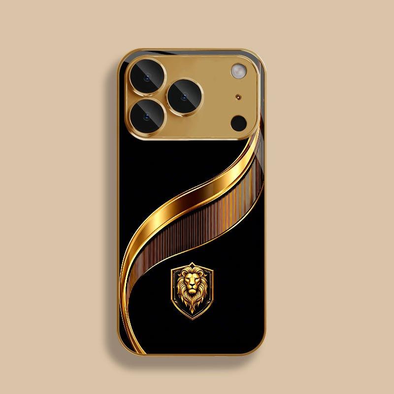Golden Lion Shield Glass Phone Case Suitable for iPhone 17 16 15 14 13 12 11 Pro Max Plus Anti Drop and Anti Shock Back Cover