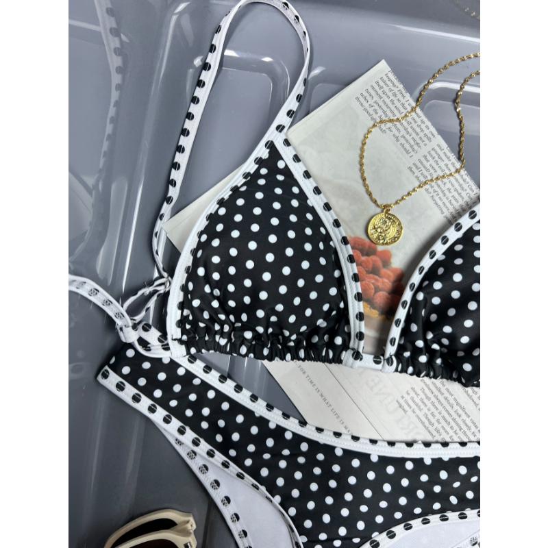 Set Bikini a Triangolo con Stampa Donna Leopardato Pois Stampa Frutta Bordi a Contrasto Laccetti Laterali Sexy Sfacciato Costume da Bagno Estivo da Spiaggia