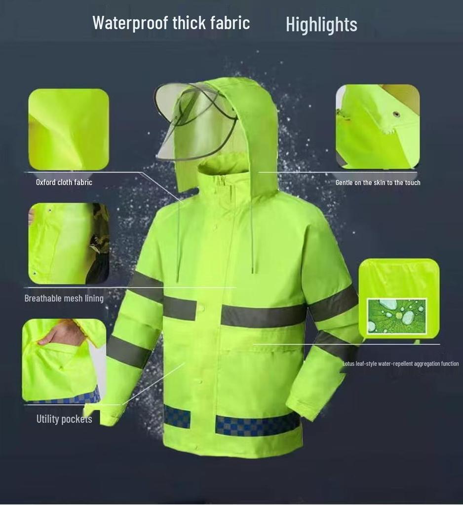 Set Impermeabile e Pantaloni Riflettenti 150D: Spalle scoperte, Spessore maggiorato, Protezione integrale per lavori gravosi e sotto la pioggia battente.