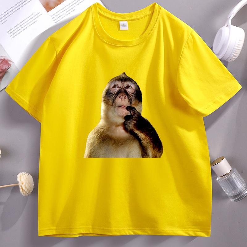 Funny Monkey Thinking Meme T Shirt Unisex Unisex Vintage Short Sleeve Round Neck Tshirt Male Designer Clothes Animal Lover Tees