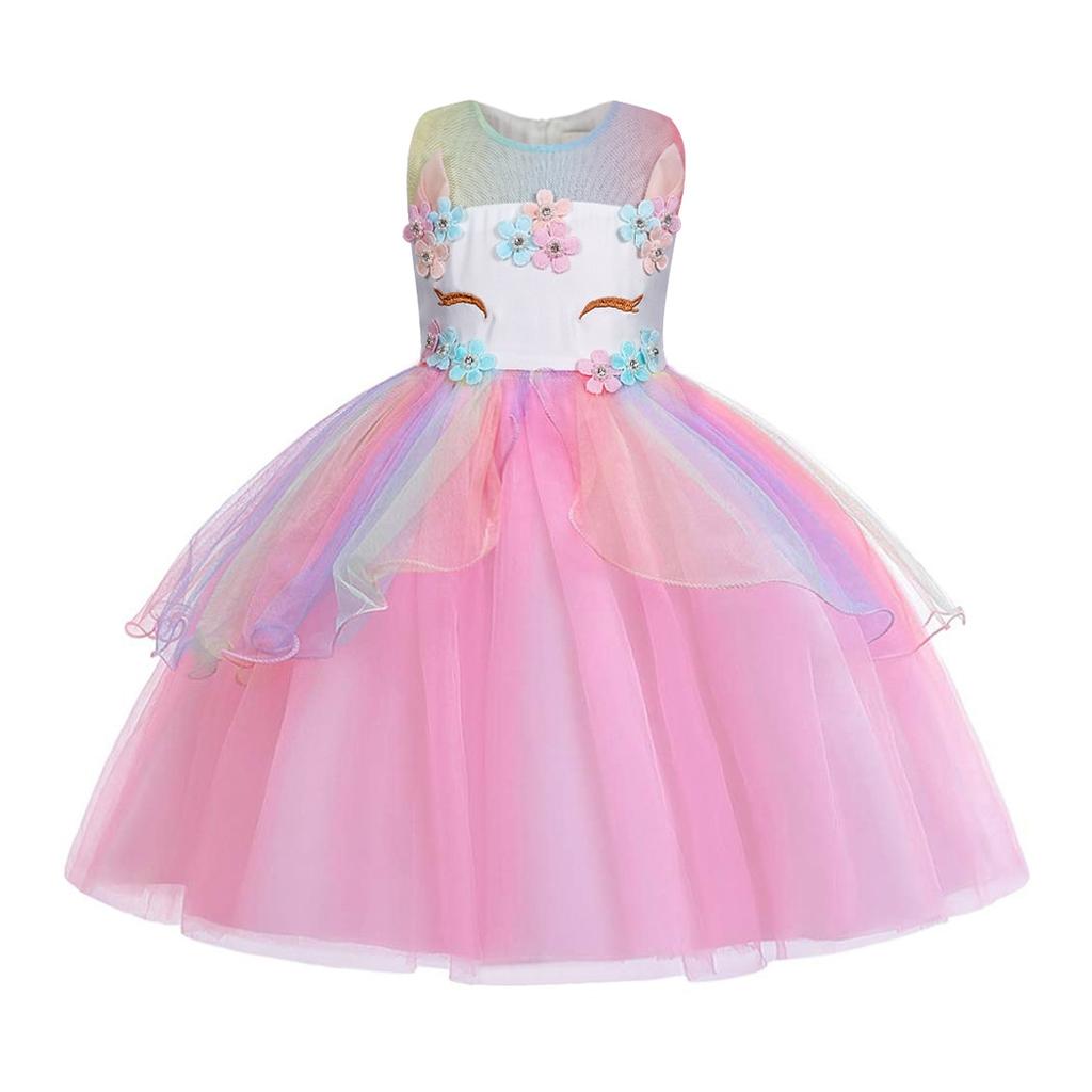 Kids Carnival Princess Unicorn Tutu Dress, for Birthday Party, Children's Day, Christmas, Halloween, Cotton, Pink, 5-6 Years, 120cm