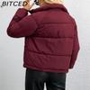 BITCED Women's Short Stand-Collar Down-Filled Cotton Jacket Simple Oversized Fit Zip-Up Puffer Coat Cotton Outerwear