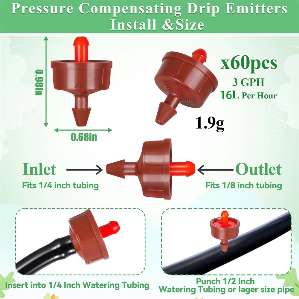 

60PCS 12L/16L/H Pressure Compensation Dropper Agricultura Irrigation Emitter Garden Drip for 1/4 PE Hose Greenhouse Watering белый