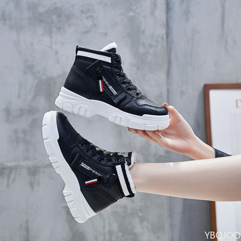 Modische Baumwollschuhe mit dicker Sohle Winter Damen Einfache Rutschfeste Wasserdichte Freizeitschuhe Warme Baumwolle Sportliche Plateau