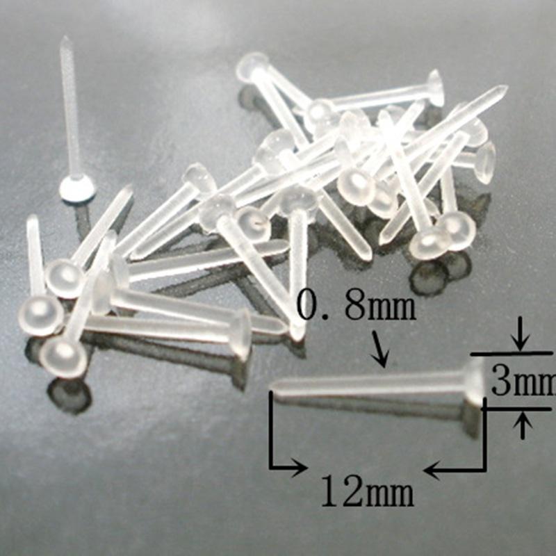 50pcs Invisible Plastic Earrings Blank Pins Stud Tiny Head Findings Back Post Earnuts Pad Nickel