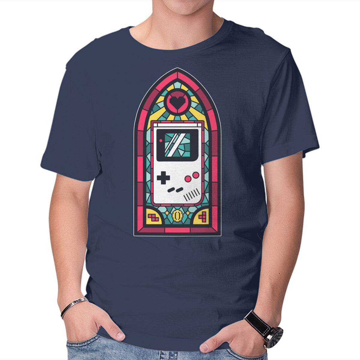 Unisex Crew Neck T-Shirt 8Bits Stained Glass Graphic Short Sleeve Casual Tee XL