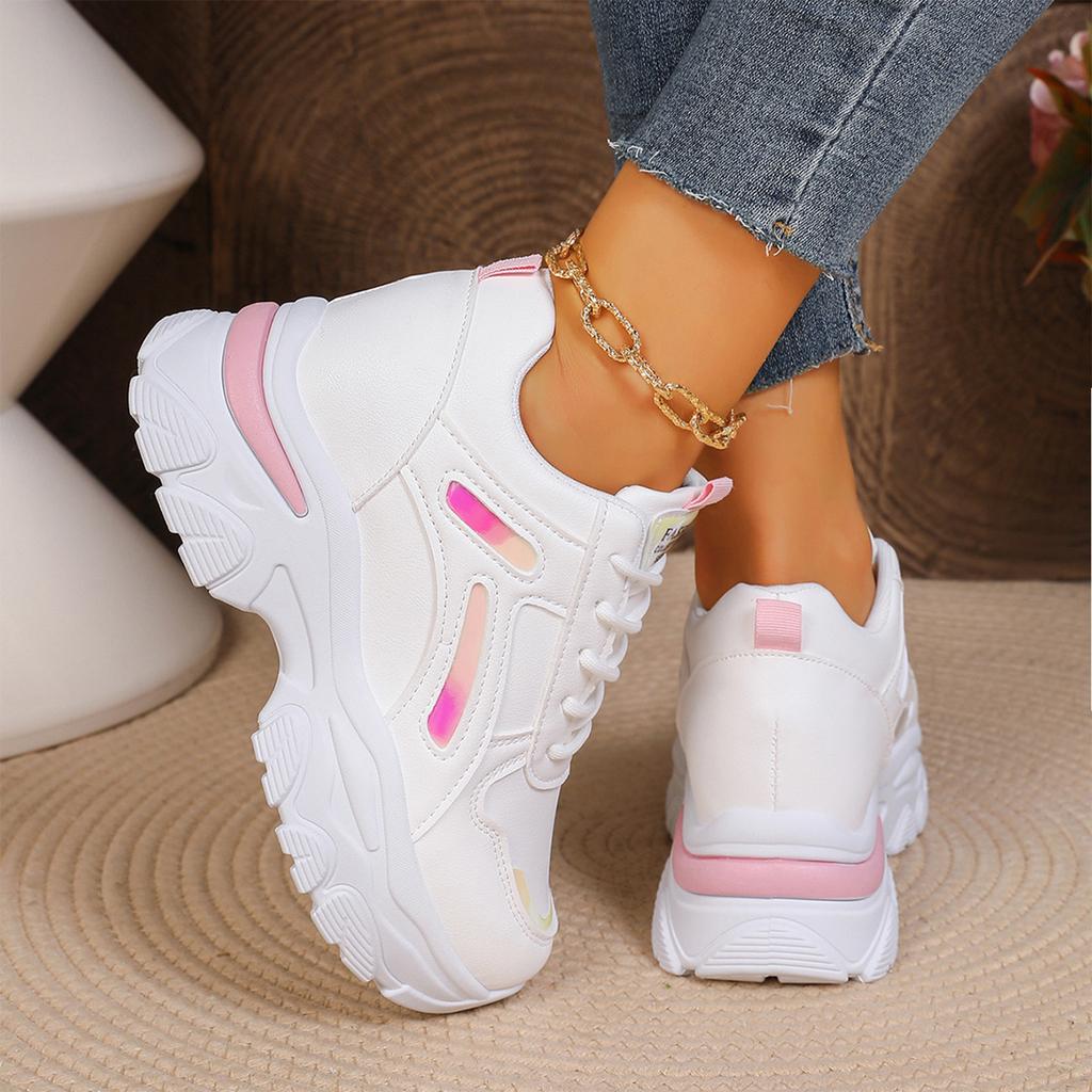 Women's with Leather Upper, Thick and Color Block Shiny