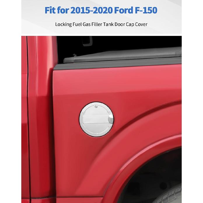 Fit for 2015-2020 Ford F-150 Locking Fuel Gas Filler Tank Door Cap Cover with Keys, Gas Tank Cap Fuel Filler Door Cover Trim Exterior Accessories,