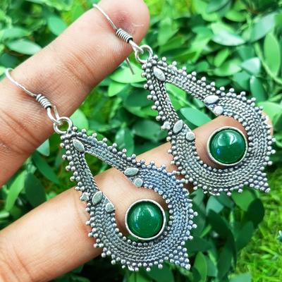 Green Onyx Gemstone 925 Sterling Silver Plated Girl's Hook Earrings Jewelry PQY-IJ5782