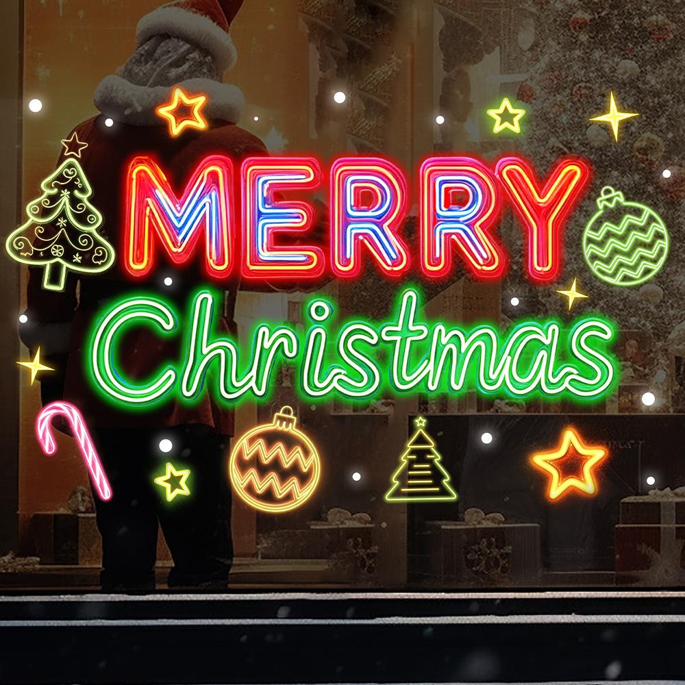 New Styles, Christmas Stickers, Neon Lights, English Glass Stickers, Store Sliding Door Decorations, Static Stickers, Party Decorations