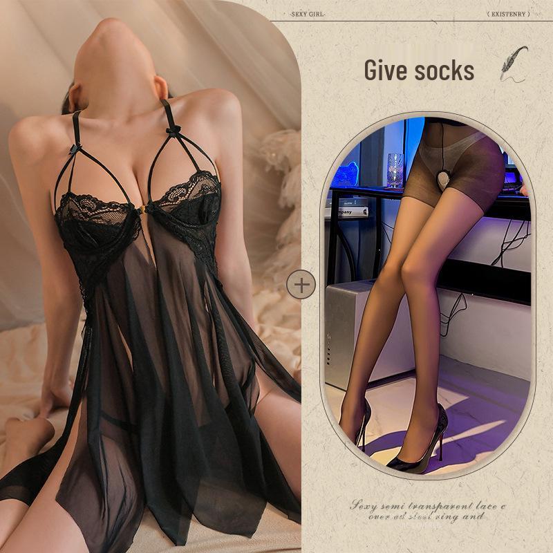 High-End Trendy Oversized Mesh See-Through Nightgown for Small Chest