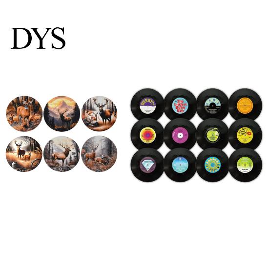 Rustic Forest Elk Pattern Coasters Retro Elk/Vinyl Record Coasters, Decorative Wooden Cup Mats, Insulated Table Wear Resistant Thermal Transfer