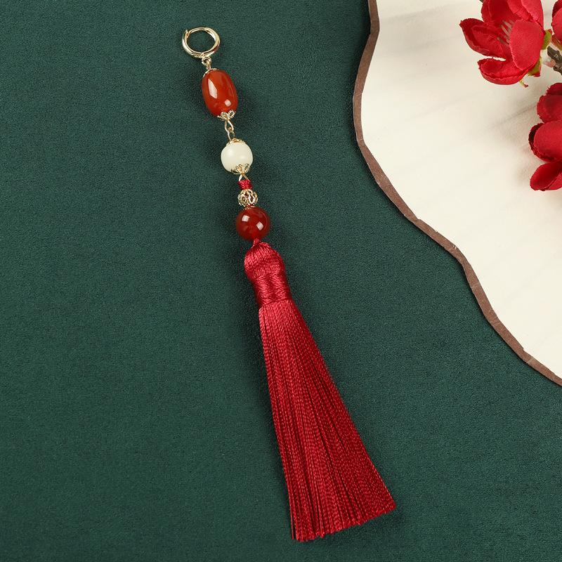 Red Agate Tassel Long Earrings Niche Retro Earrings Chinese Hanfu Earrings Women