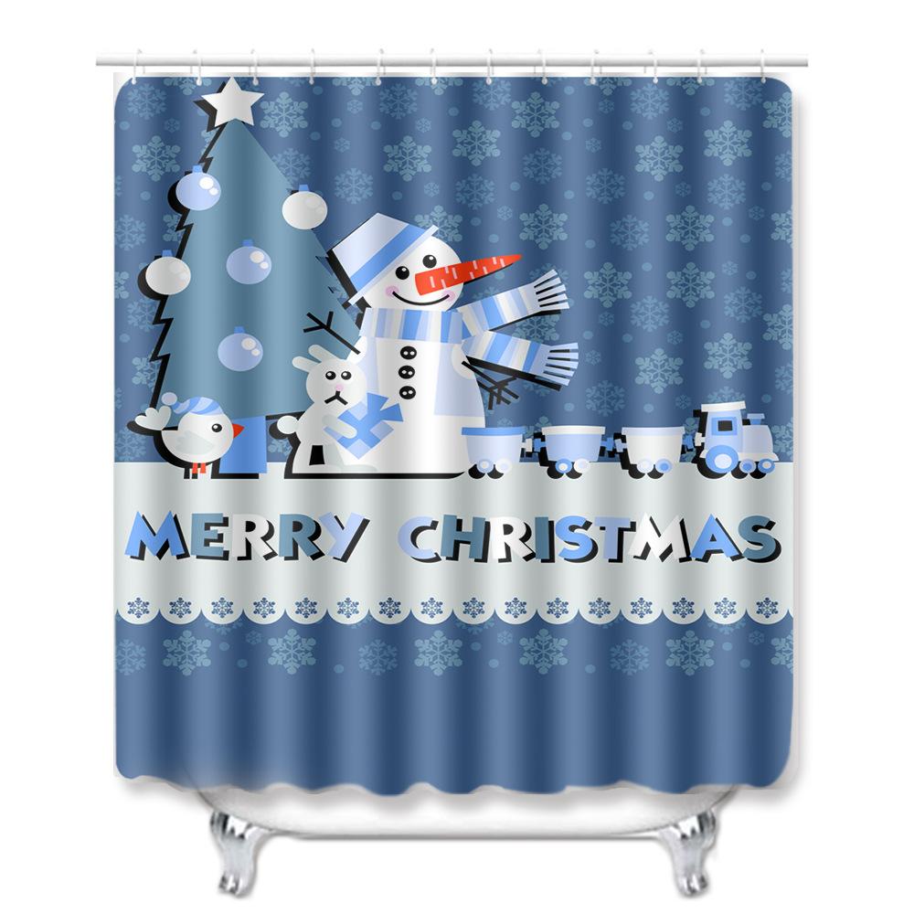 Christmas Shower Curtain Floor Mat Combination Four-Piece Set Bathroom Toilet Carpet Shower Room Mat Foot Mat