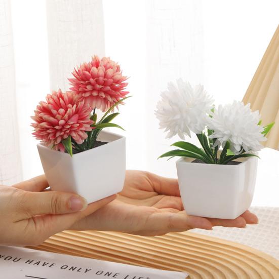 Fake Chrysanthemums Ball Flower In Pot Mini Artificial Potted Plants for Home Indoor Office Farmhouse Table Decor
