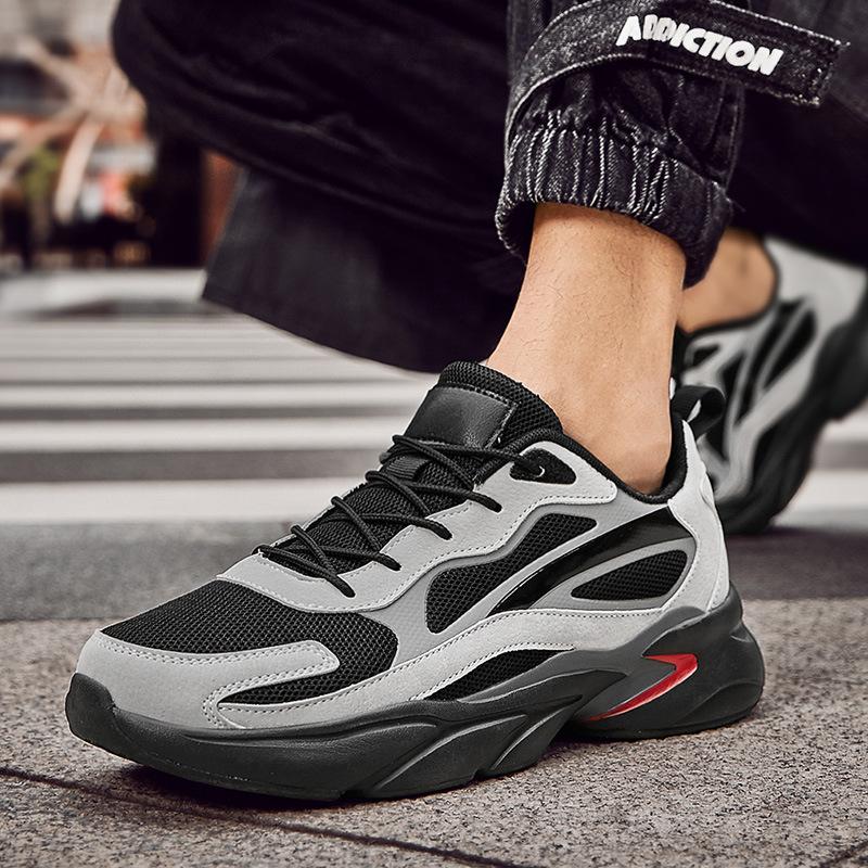 Men's Spring New Mesh Breathable Sports and Leisure Running Shoes Thick Soled Dad Shoes Trendy
