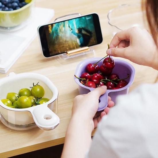 Multifunctional Drain Basket Fruit Cleaning Bowl with Strainer BPA Free Dual-Layer Design Fruit Strainer Draining Basket with Handle
