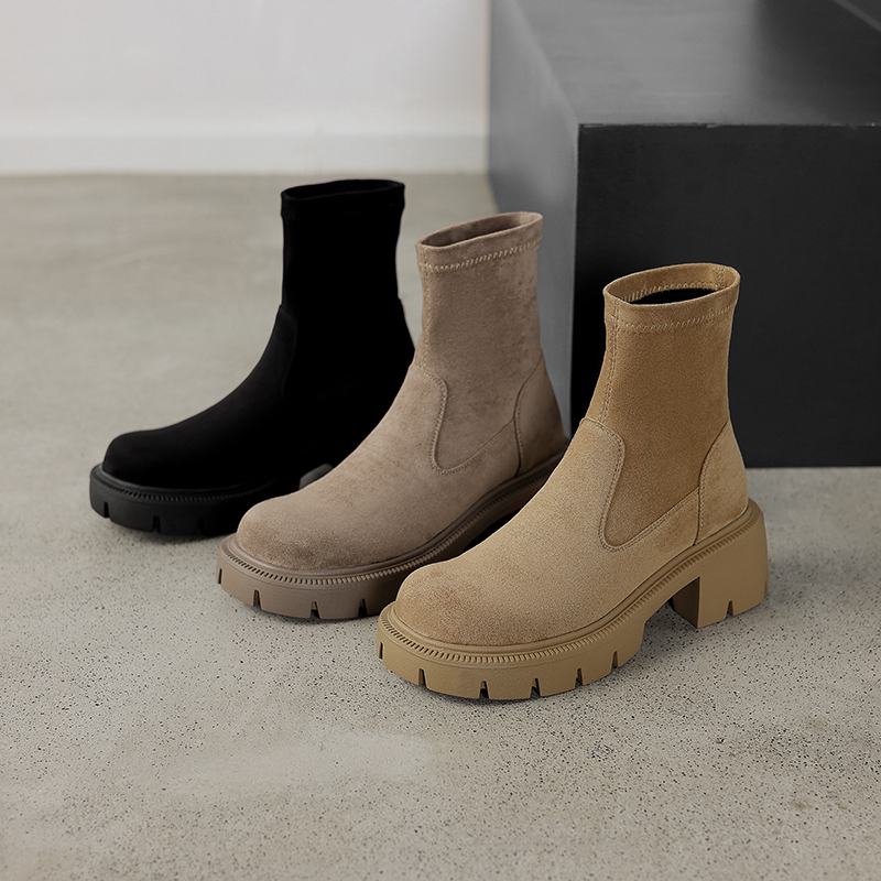 Krazing Pot Flock Round Toe Зимние толстые каблуки Современные короткие женские ботинки — фото 21