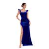 Royal Blue Velvet Tube Top Fishtail Dress, Waist Pleated Split Fork Long Banquet Dress Host Evening Dress