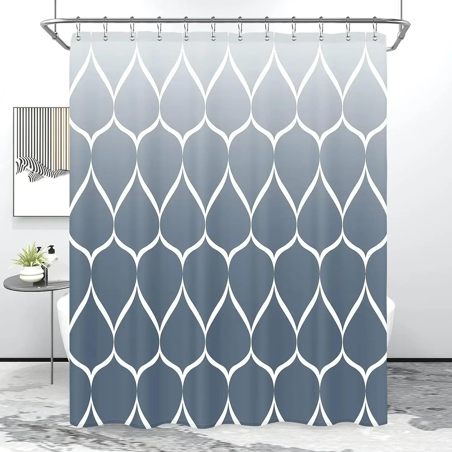 

Fabric Geometric Shower Curtain, Mid-Century Modern Geometric Herringbone Chevron Blue Black Gray Square Bathroom Decoration W60H190(CM)-1 Pcs
