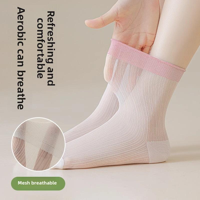 5 Pairs of Women Spring and Summer Ultra Thin Transparent Mesh Breathable Tube Ice Socks