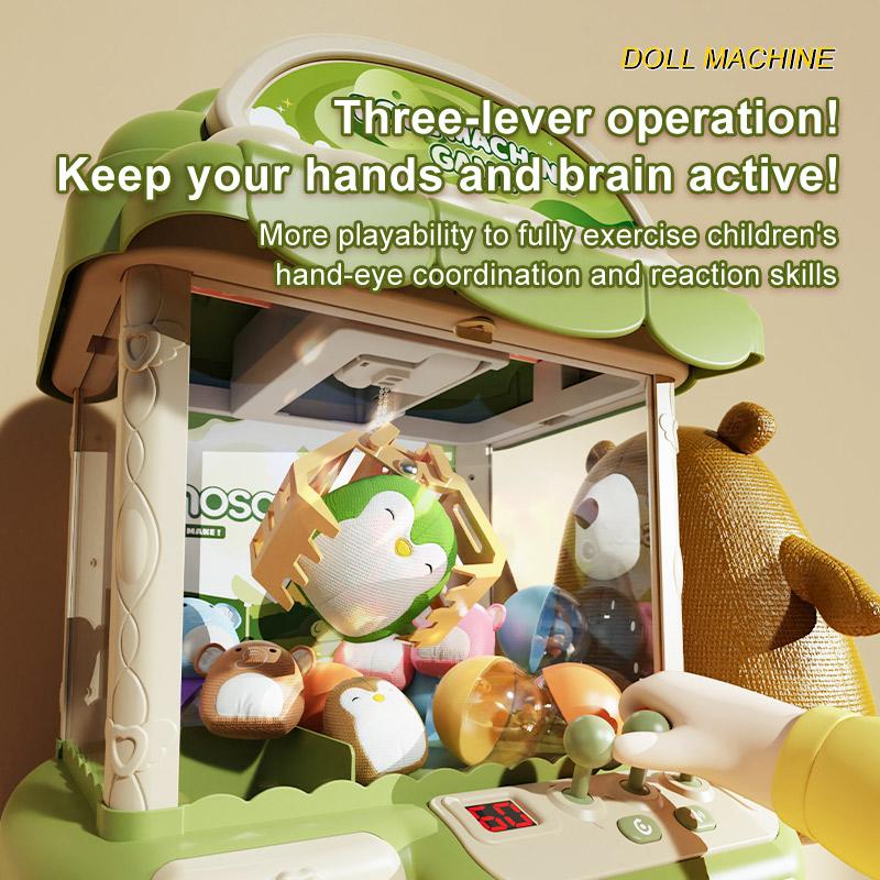 Kids Mini Claw Machine Toy - Manual Arcade Prize Dispenser with 10 Plush Dolls, Ideal Birthday Party Gift