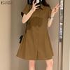 Women Casual Turn Down Collar Summer Short Sleeve Shirt Dress