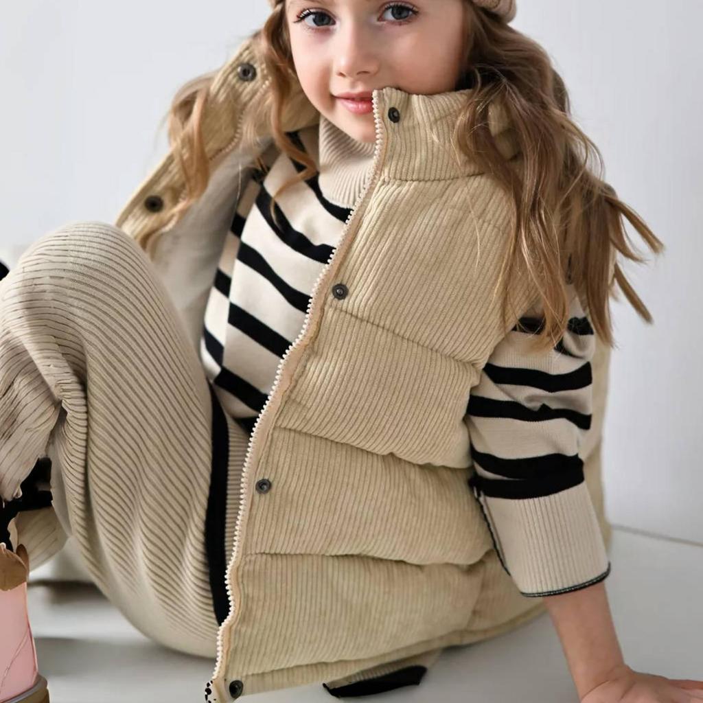 Thickened Corduroy Children's Vest Warm Casual Solid Color Jacket Boys Girls Autumn Spring Fashion Collar Waistcoat 1-10T
