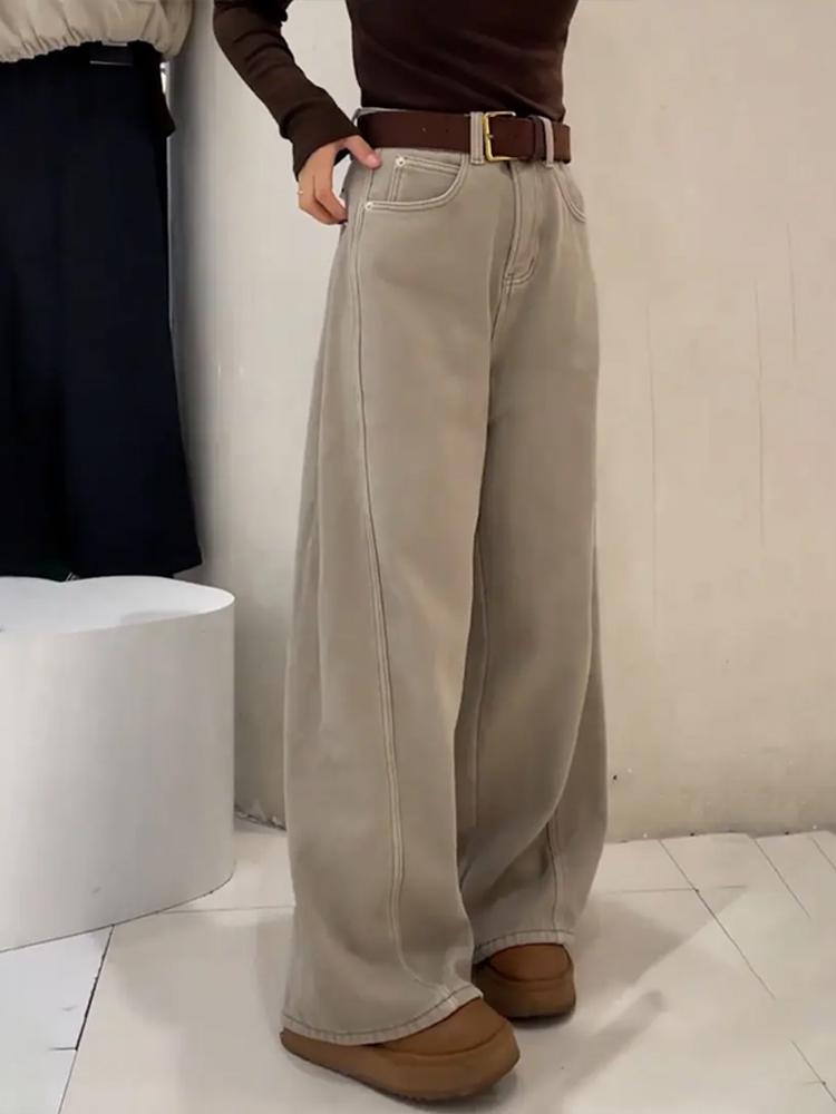 Women's Khaki Wide-Leg Jeans - 2026 Autumn Fashion Versatile Casual Style