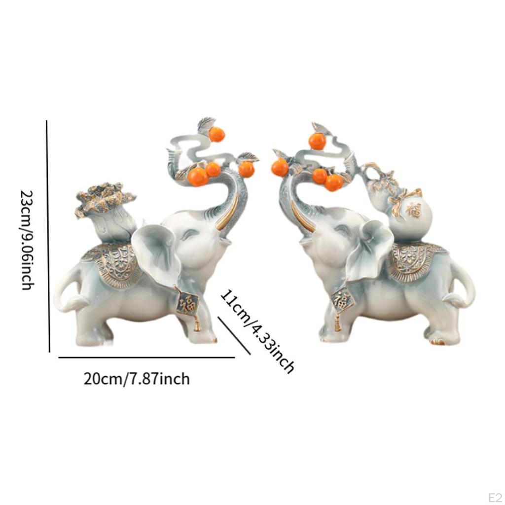 1 Pair Elephant Statues Ornament Fengshui Decoration Traditional Decorative Handicraft for Office