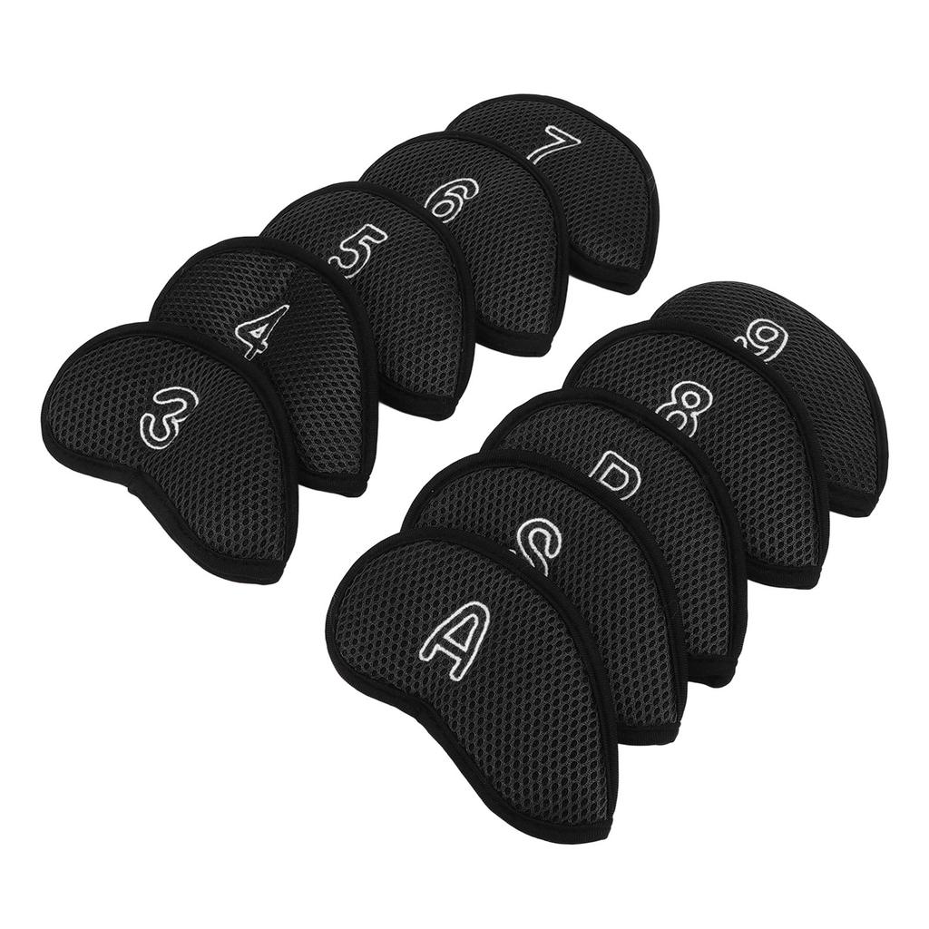 10 PCS Golf Club Head Covers Golf Iron Pole Net Cover Club Protective Head Covers with Numbers Black