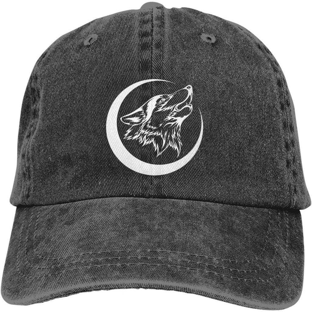 Lone Wolf Howling Moon Baseball Cap Distressed Cotton Washed Casual Adjustable Hat