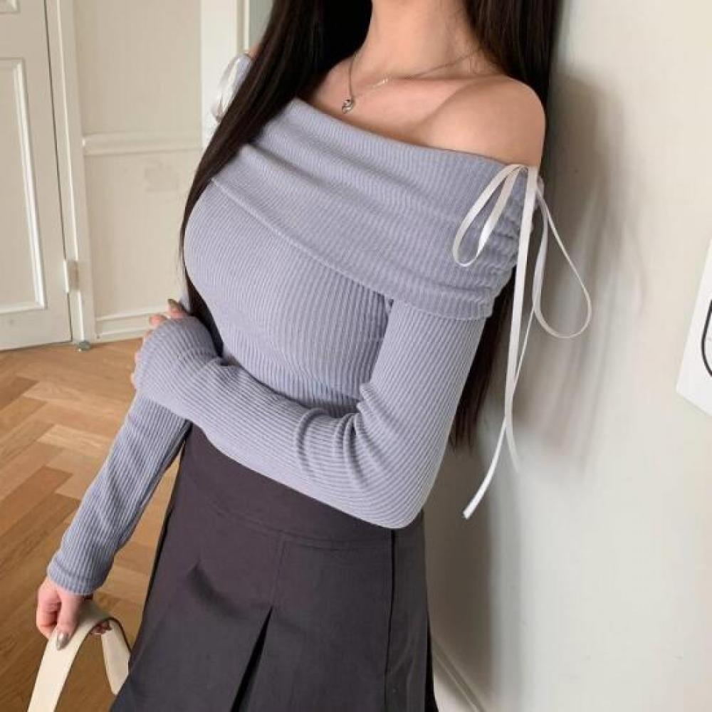 New ArrivalS Open Run Off Shoulder Balletcore Knit Women S Ribbon Top Dancewear